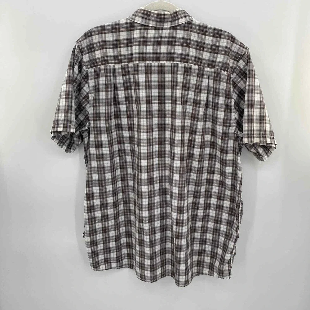 The North Face Button Front Camp Shirt Mens XL White Gray Plaid Cotton Blend